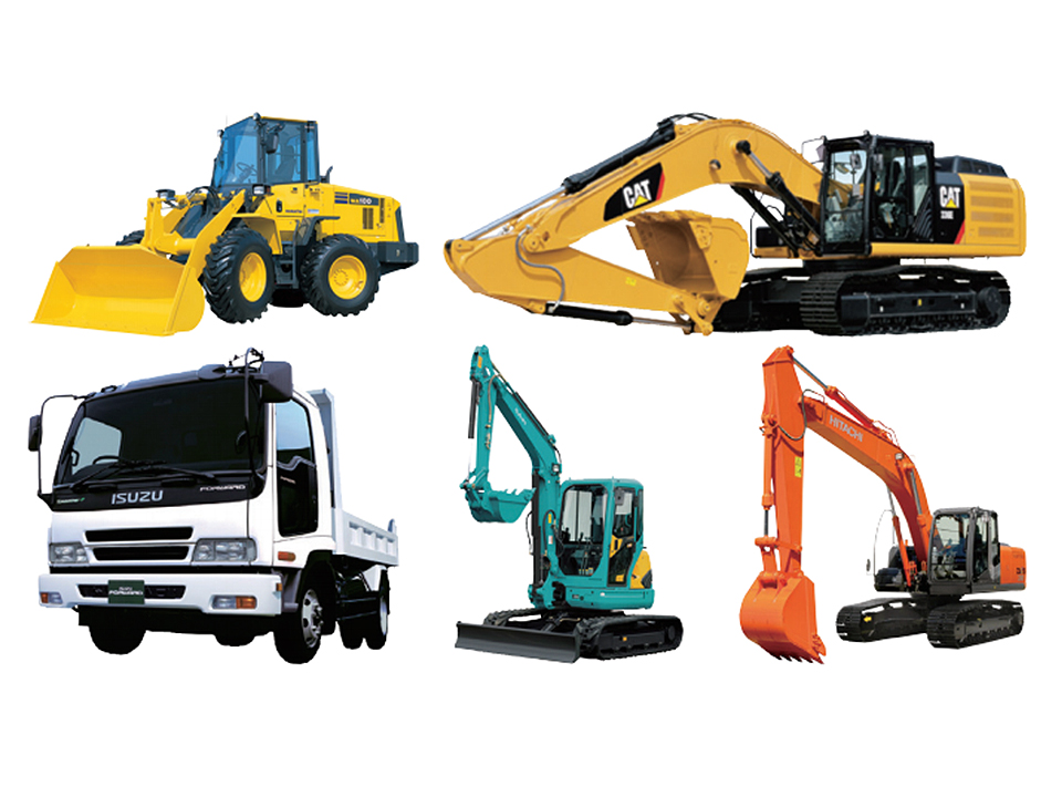 建設機械の油圧ホース修理に対応可能なショベル、ブルドーザー、ホイールローダーなどの写真